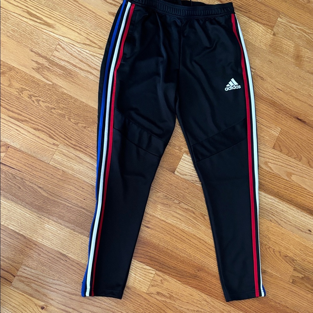 Adidas Black Joggers with Multicolor Stripes